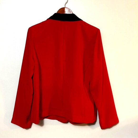 Kim RogersWomens Red Blazer W/ Black Collar 14P Petite Polyester Button Front - Picture 5 of 5